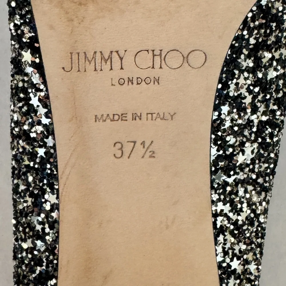 Jimmy Choo Black and Silver Glitter Pointed Toe Stilettos - Picture 5 of 8